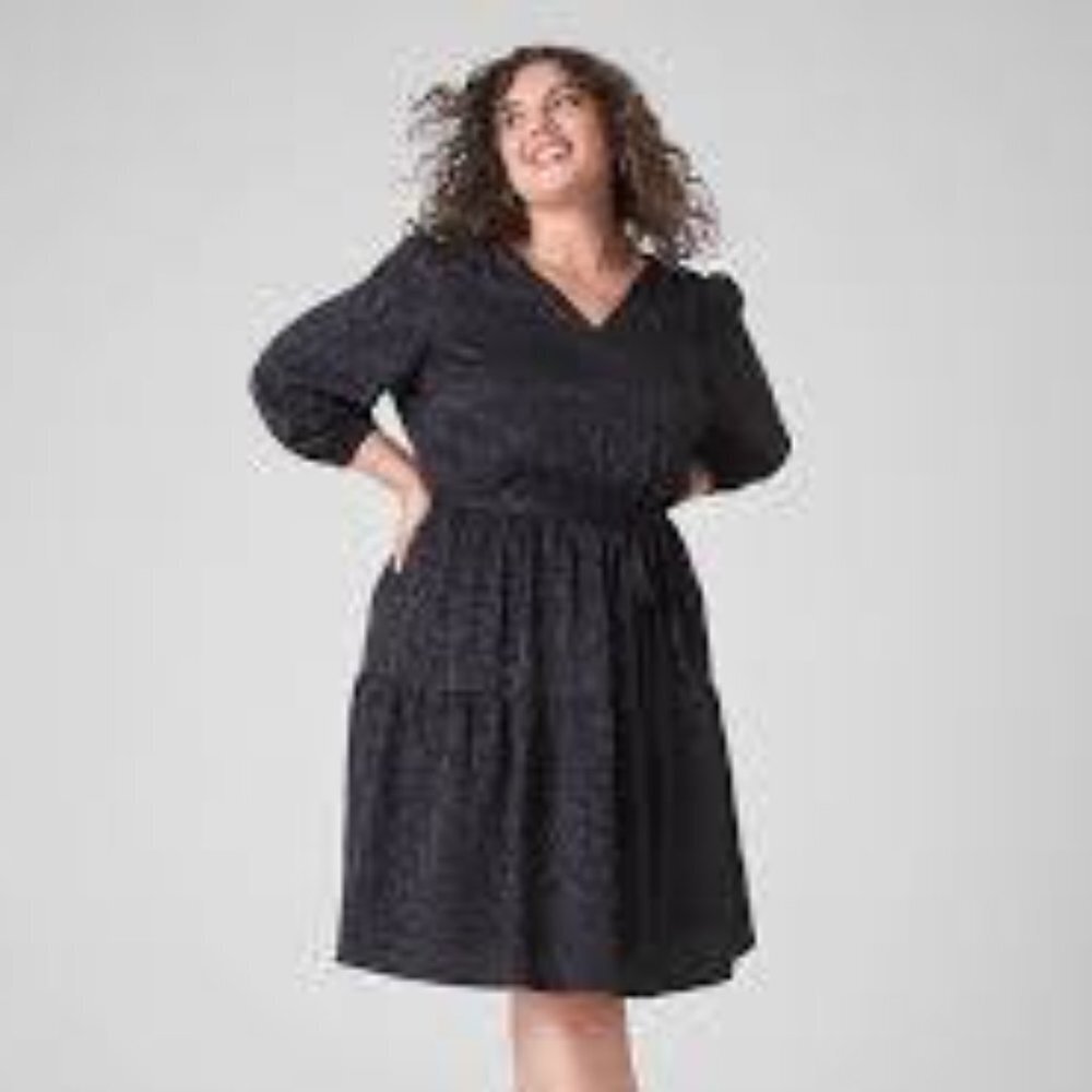 Lane Bryant Black V-Neck Tiered Dress